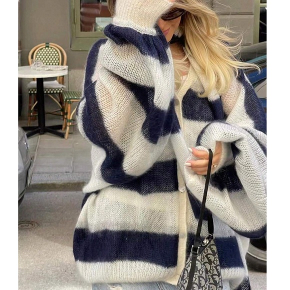 Stripe Soft Touch Button Cozy Sweater Cardigan